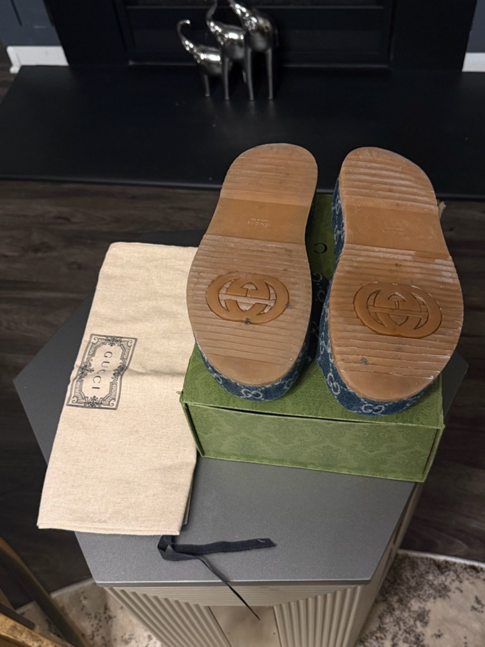 Gucci Denim GG Platform Slide Sandals - Blue/Brown - Picture 3 of 3